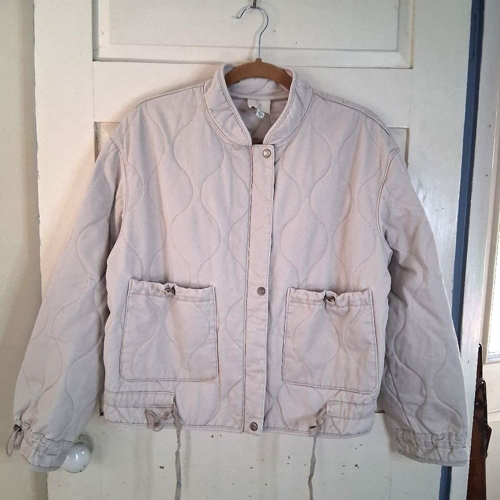 Joie Women's Off-White Quilted Cotton Moto Style Utility Jacket Sz L